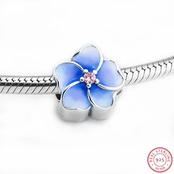 CKK Poetic Blooms Beads with Blue Emal & Clear CZ DIY Fit PANDORA Charms Srebrny 925 Original for Women Jewelry Making CK008B