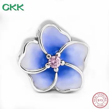 CKK Poetic Blooms Beads with Blue Emal & Clear CZ DIY Fit PANDORA Charms Srebrny 925 Original for Women Jewelry Making CK008B