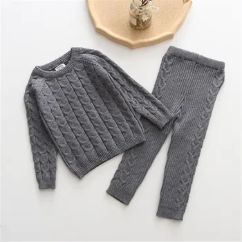 Zestaw Odzieży Dla Noworodków Jesień-Zima Bawełnianej Drutach Sweter Z Długim Rękawem+Spodnie Garnitur Odzież Dziecięca Dziecięce Swetry D1405