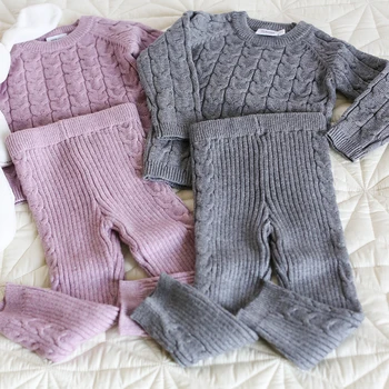Zestaw Odzieży Dla Noworodków Jesień-Zima Bawełnianej Drutach Sweter Z Długim Rękawem+Spodnie Garnitur Odzież Dziecięca Dziecięce Swetry D1405
