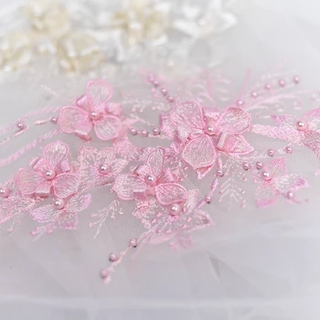 2 szt./lot wielokolorowy 3D koronki kwiat handmade DIY ślubne suknie, nakrycia głowy, odzież koronki plastry tekstylne materiały VK1546