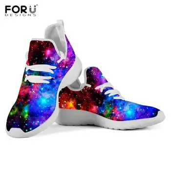 FORUDESIGNS Universe/Space/Nebula/Galaxy Printed Woman Flats Shoes Oddychającym Knit Mesh Sneakers wiosna/jesień obuwie