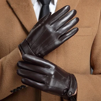 Rękawice z naturalnej skóry męskie rękawice z owczej plus aksamit zagęścić łape jazdy męskie rękawice ekran dotykowy MLZ106
