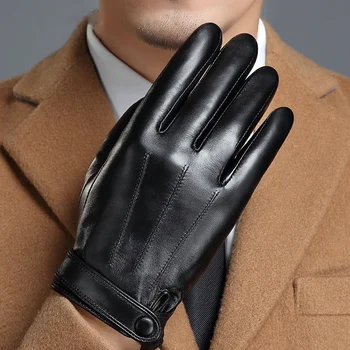 Rękawice z naturalnej skóry męskie rękawice z owczej plus aksamit zagęścić łape jazdy męskie rękawice ekran dotykowy MLZ106