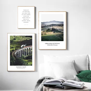Pociąg zamek scandinavian podróż krajobraz płótno plakat skandynawski styl drukowania natura artystyczna, malarstwo ścienne, malarstwo dla salonu