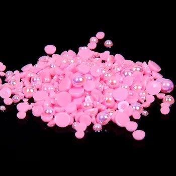 2mm,4mm,5mm,6mm,8mm,10mm,12mm Jelly Light Rose AB Flat back ABS round Half Pearl beads, imitacja plastikowe połówki perłowych koralików