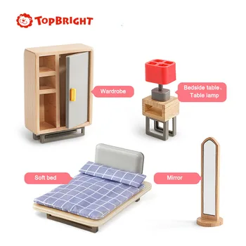 TOPBRIGHT-DIY drewniane i plastikowe miniaturowe zabawki ręcznie robione prezenty rodzic-dziecko interaktywna rolę dom dla Lalek