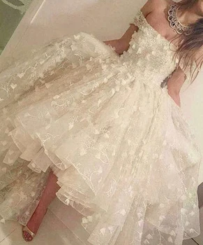 Romantyczny tiul sukienki Homecoming z ramienia koronki w kwiaty z krótkim rękawem wysoka niska sukienka Arabia arabska suknia wieczorowa