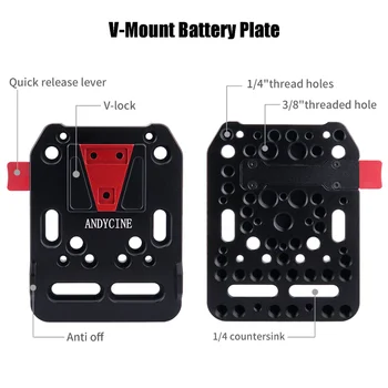 Andycine Pocket V-Mount Battery Plate Quick Release V-Lock Assembly Female V-Dock Male with 15mm Rod Clamp