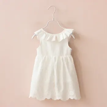 Kindstraum 2019 Children Solid Cotton Dress Summer Kids Sleeveless Wear Brand White Soft Clothes for Girls, RC1763