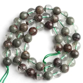 Naturalny zielony duch kryształy kwarcu chloryn okrągły kamień koraliki DIY do produkcji biżuterii bransoletka naszyjnik 6 8 10 mm 15 cali