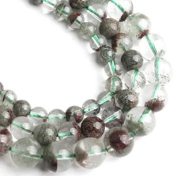 Naturalny zielony duch kryształy kwarcu chloryn okrągły kamień koraliki DIY do produkcji biżuterii bransoletka naszyjnik 6 8 10 mm 15 cali