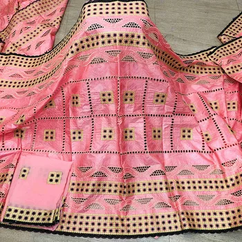 5+2 metrów Afrian bazin rihce tkaniny z szalikiem szary różowy haft afrykański materiał bazin brodé atiku tkaniny Gwinea brokat
