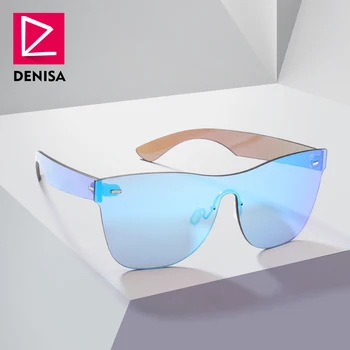 DENISA styl vintage bez oprawki niebieskie okulary mężczyzn marki konstrukcja jednoczęściowa obiektyw kwadratowe okulary panie UV400 Oculos Gafas G8002
