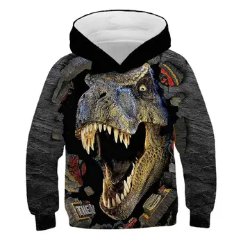 Nowy 2020 jesień Chłopiec Dziewczynka z kapturem dinozaur zwierzęta szablon 3D bluza dziecięca casual odzież sportowa moda druku odzież