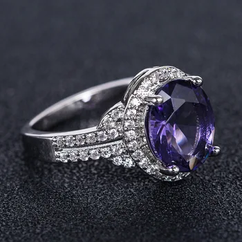 Jellystory Classic Silver 925 biżuteria pierścienia owalny szafir rubin, ametyst kamienie kobiety pierścień prezenty ślubne rozmiar 6-10