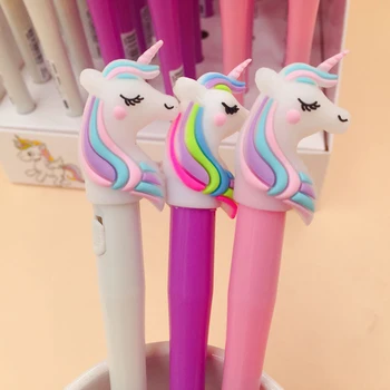 5X Cute Unicorn Velvet Head Lightning Gel Pen Rollerball Pen School Office Supply Kids Student biurowe, tusz czarny 0.5 mm