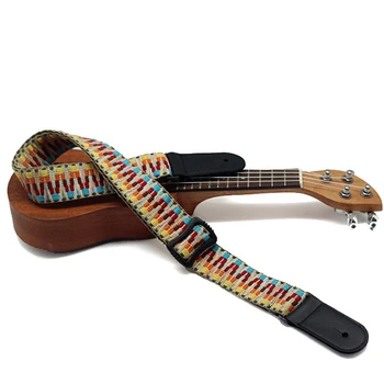 Hootenanny styl gitarowe paski retro pleciona bawełna naturalna skóra Regulowana długość Pasów do ukulele Gitarowe akcesoria