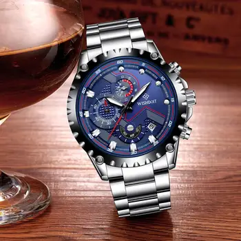 WISHDOIT męskie zegarki najlepsze marki luksusowych skórzane świecące wodoodporny zegarek kwarcowy zegarek moda męska Chronograf zegarek Sportowy zegarek