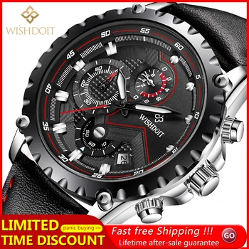 WISHDOIT męskie zegarki najlepsze marki luksusowych skórzane świecące wodoodporny zegarek kwarcowy zegarek moda męska Chronograf zegarek Sportowy zegarek