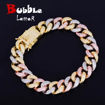 12 mm kolor mieszany kubańska łańcuch bransoletka męskie hip-hop biżuteria Iced Out AAA cyrkon kolorowe bransoletki 7