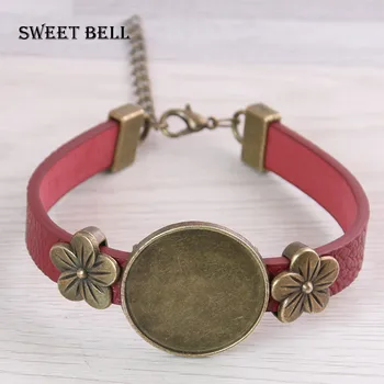 5szt fit 25mm Antique Bronze flower okrągły kaboszon bransoletka przedmiotu diy PU skórzane bransoletki podstawowe ustawienia do produkcji biżuterii