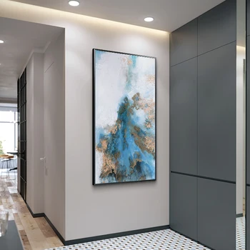 Malarstwo abstrakcyjne na płótnie duży malowanie ścian niebieski plakat i drukowanie ozdoba salonu jadalnia ścienne artystyczne obrazy wystrój domu