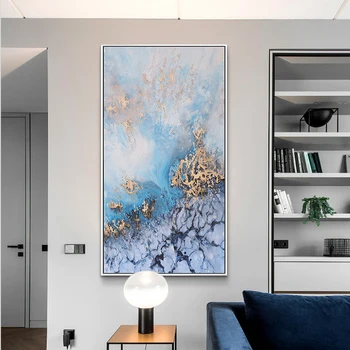 Malarstwo abstrakcyjne na płótnie duży malowanie ścian niebieski plakat i drukowanie ozdoba salonu jadalnia ścienne artystyczne obrazy wystrój domu