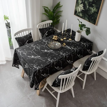 Nowoczesne nowoczesne marmurowe obrusy czarno-biały prostokąt lniany stół pokrywa jadalnia kuchnia wystrój