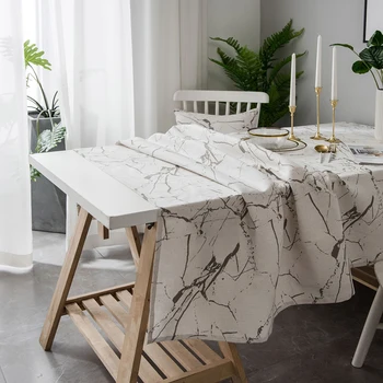 Nowoczesne nowoczesne marmurowe obrusy czarno-biały prostokąt lniany stół pokrywa jadalnia kuchnia wystrój