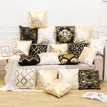 Dekoracyjne poduszki na kanapie-Złoty poszewka z nadrukiem - praca dekoracja geometryczna poduszka aksamitna dekoracja coussin