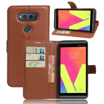 V20 Case for LG V 20 Cases Card Wallet Stent Lichee Wzór Flip Leather Covers Protect Cover Black for LGv20 LG20