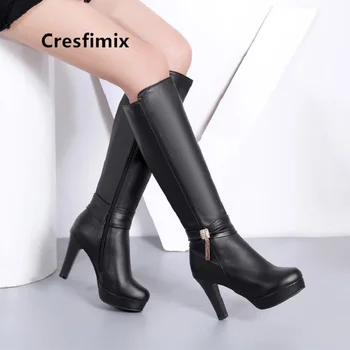 Cresfimix Frauen Stiefel women fashion highquality autumn long plus size high heel boots cute lady winter black boots a6014