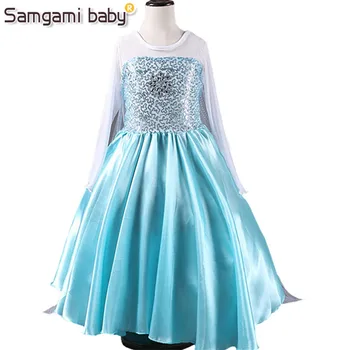 SAMGAMI BABY 2018 Girl Elsa i Anna Dress Children Princess Dress Girls Dress Wear Long-sleeved Chiffon Dress Girl Party Dress