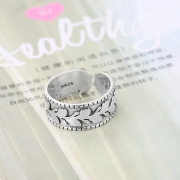 Кинель S925 srebro biżuteria vintage, osobowość regulowany temperament pierścień otwarty twórczy para list pierścienie dla kobiet