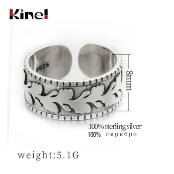 Кинель S925 srebro biżuteria vintage, osobowość regulowany temperament pierścień otwarty twórczy para list pierścienie dla kobiet