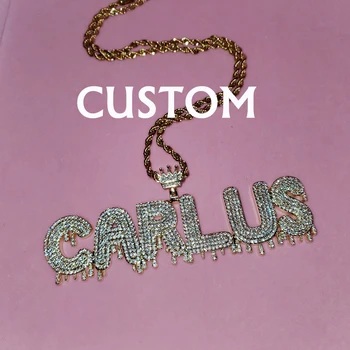 Grandbling Custom Name Crown Dripy Iced Out Bubble Chain Letters Wisiorki I Naszyjniki Dla Mężczyzn Biżuteria Z Liny Łańcucha