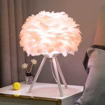 Gęsie pióro led lampy stołowe nowoczesna szafka lampa do salonu, sypialni ślubna ozdoba choinkowa romantyczna wieczne żarówka E27
