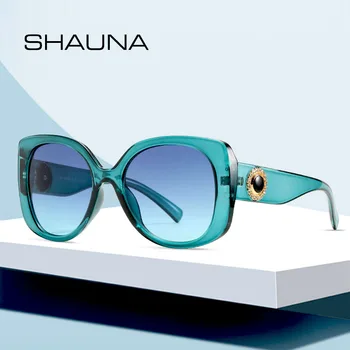 SHAUNA oversize damskie kryształowe okulary modne okrągłe cieniowane odcienie UV400
