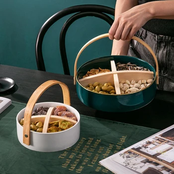 Luksusowy kosz owoców multi-siatka Nordic Emerald Snack Fruit Plate taca Ceramiczna przenośny salon pudełko do przechowywania suszonych owoców