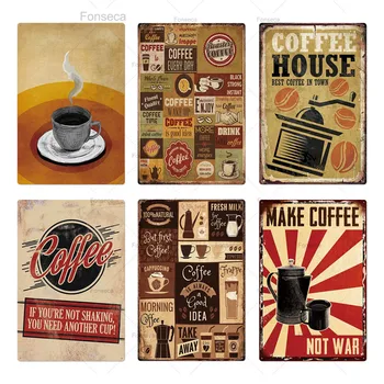 Kawa metalowy znak rocznika blaszane tabliczki metalowe, vintage, dekoracje ścienne do kuchni, kawa, bar, kawiarnia Retro metalowe plakaty żelazna malarstwo