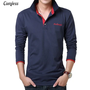 2016 nowa marka odzieży męska koszulka polo dla mężczyzn litery haft Polo bawełniane z długim rękawem casual shirt czysty kolor koszulki XXXL