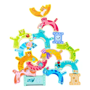 Drewniany kotek równowagę bloki DIY układanie zabawki drewniane klocki zabawki dla dzieci zabawki edukacyjne dla dzieci