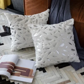 Poduszki Wystrój Domu na kanapie Sofa ramkowym lub 45 x 45 Biały rzut poszewki na poduszki komplet do łóżka ze złotem, srebrem wydrukowanym piórem GIGIZAZA
