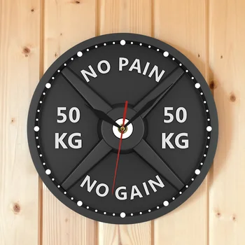 Nowoczesny drukowany nie ma bólu, nie ma zysku 50 kg sztanga akrylowe zegar ścienny Podnoszenie ciężarów hantle Kulturystyka zegar ścienny siłownia wystrój prezent