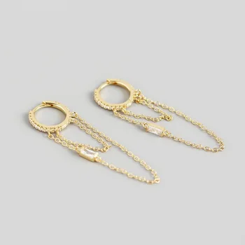 925 srebro próby podwójnego łańcucha kolczyki dla kobiet prosty złoty kolor srebrny Huggies hoop kolczyki biżuteria hurtowych