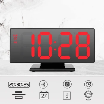 Budzik Zegar Cyfrowy LED wielofunkcyjne lusterko Snooze Display Time Night LCD Table Light Office kabel USB, zegar cyfrowy