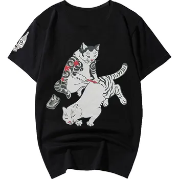 śmieszne koszulki t-shirt męska gruba męska koszulka mężczyźni 8xl 6xl 7xl bawełna o-neck collar hip-hop z krótkim rękawem t-shirt print koty