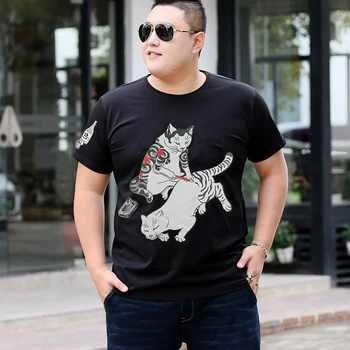 śmieszne koszulki t-shirt męska gruba męska koszulka mężczyźni 8xl 6xl 7xl bawełna o-neck collar hip-hop z krótkim rękawem t-shirt print koty