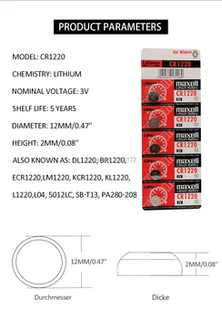 Oryginalny przycisk CR1220 50 szt. Dla maxell Cell Battery Watch For Car Remote Key cr 1220 ECR1220 GPCR1220 3v bateria litowa